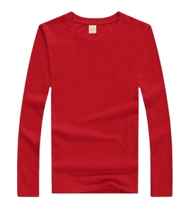 Vente en gros de t-shirt à manches longues pour femmes de haute qualité 100% coton tissu tricoté respirant col en O couleur unie style décontracté - Product Image 3