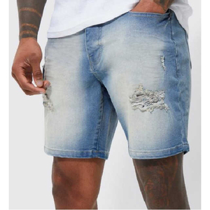 Pantalones Cortos de Mezclilla Tejida para Hombre, de Alta Calidad, Cintura Alta, Estilo Urbano, Colores Sólidos, 100% Algodón - Product Image 1