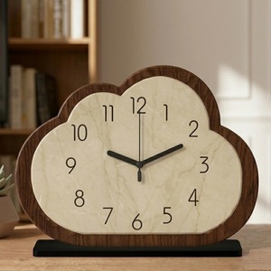 Cloud Shape <b>Marble</b> Analog Quartz Desk <b>Clock</b> Silent Wood Frame Living Room Decor - Product Image 5