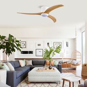 52\" Solid Wood Blades <b>Remote</b> Control <b>Ceiling</b> <b>Fan</b> <b>with</b> Light Noiseless Reversible 6-Speed Motor for Patio Living Room Bedroom - Product Image 3
