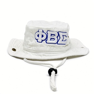 <b>Men</b> White Boonie <b>Hat</b> Blue Letter Embroidery Wide Brim Cotton Outdoor Fishing Safari <b>Sun</b> Protection Adjustable Chin Cord Casual - Product Image 3