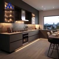 AMAZBUILD Magnifique îlot de cuisine italien fonctionnel, design moderne de meuble de cuisine, îlot central, évier, robinet, charnières, contreplaqué