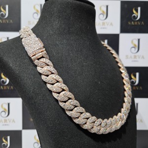 SARVA 925 Silver Moissanite Cuban Link <b>Chain</b> Necklace Round Brilliant Hip Hop <b>Iced</b> <b>Out</b> Unisex Jewelry - Product Image 2