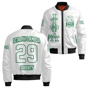 Veste universitaire personnalisée pour femmes Iota Phi Lambda, lettres grecques blanches, blason, numéro, année, veste bomber personnalisée - Product Image 4