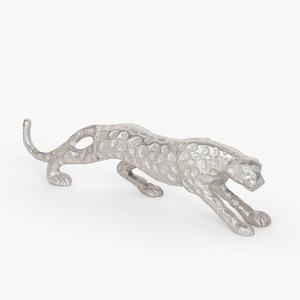 Escultura Artística de Lujo de Leopardo Pantera en Aluminio Plateado |   Figura Moderna de Animal para Decoración del Hogar, Adorno de Mesa - Product Image 5
