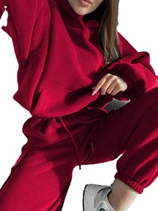 Conjunto de sudadera deportiva informal de 2 piezas para mujer, Sudadera con capucha de lana para invierno y otoño, pantalones de chándal para correr, Color sólido, Formal, tejido de algodón 100% - Product Image 2