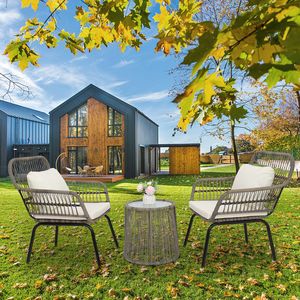 ชุดโต๊ะบิสโทรหวายสีแทน 3 ชิ้น พร้อมเก้าอี้ 2 ตัว โต๊ะข้างหน้ากระจก พร้อมเบาะรองนั่ง สำหรับพักผ่อนในสวน - Product Image 3