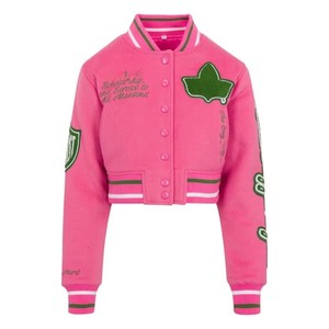 เสื้อแจ็คเก็ตตัวหนาแบบมีกระดุมสำหรับชมรมนักเรียนหญิง สีชมพู คุณภาพสูง แบบสั่งทำพิเศษ สำหรับฤดูหนาวและฤดูใบไม้ผลิ ผลิตจากผ้าขนสัตว์หนา ขายส่งจำนวนมาก - Product Image 1