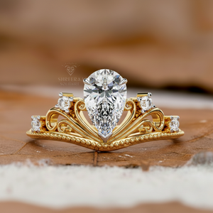 Nouvelle bague solitaire en or 14 carats de style vintage avec diamant de laboratoire en forme de poire 1,10 CTW certifié IGI, bijoux fins pour femmes, bijoux personnalisés - Product Image 1