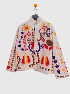 Veste florale brodée à la main, col mandarin, manches longues, en coton, pour femme, style Prairie Chic, idéale pour le printemps - Product Image 3