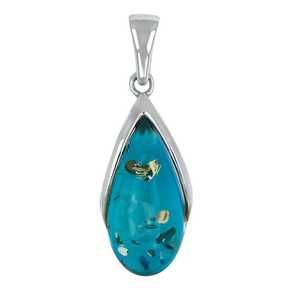 Pendentif en pierre d'ambre bleue, argent sterling 925 plaqué or, serti clos vintage, fait main, petite pierre précieuse, bijoux océaniques - Product Image 6
