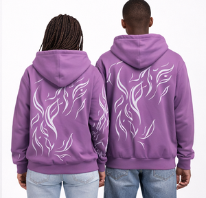 Sudadera con capucha unisex personalizada con cremallera y estampado gráfico, de forro polar grueso, estilo urbano, OEM, con estampado tribal morado, chaqueta con capucha a juego, sudaderas con cremallera - Product Image 4