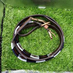 Correa y collar para perro de cuero genuino Crazy Horse bordado, equipados con un gancho de latón resistente, diseñados para paseos informales. - Product Image 4