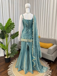 Ensemble élégant de kurta, sharara et dupatta pour mariage et occasions festives, dernière tenue ethnique, ensemble de costume en soie Fendy 3 pièces pour femmes - Product Image 3