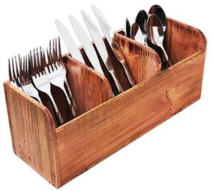 Durable <b>Double</b> Wooden Caddy Thick Solid Build Vintage Design Perfect for Holding Utensils Cutlery Napkins Kitchen Accessories - Product Image 1