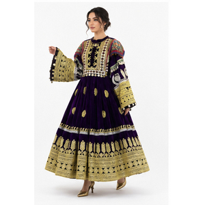 Robe Kurta Traditionnelle en Soie Violette avec Broderie Dorée pour Femme, Tenue Ethnique de Mariage, Longueur au Sol, Style Indien, Pakistanais et Afghane - Product Image 5