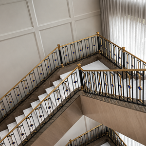 Luxury Metal Stair <b>Railing</b> Indoor Balcony Guardrail Brass Handrail Modern Iron Baluster Fence for Villa Hotel Home Staircase - Product Image 3