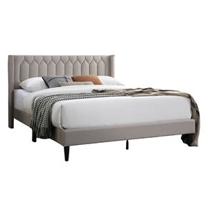 Moderna Struttura Letto Queen Size con Testiera Imbottita in Tessuto Marrone Chiaro con Design a Diamante Unico, Stile Accattivante e Distintivo - Product Image 5