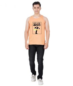 เสื้อกล้ามผู้ชายสีส้ม แบบเรียบ ทรงสปอร์ต ระบายอากาศได้ดี ผ้าฝ้าย คอกลม พิมพ์ลาย Lost in the Music - Product Image 6