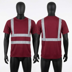 เสื้อยืดทำงานพรีเมียม 220 กรัม ผ้าฝ้าย/ใยไผ่ ระบายความชื้น แถบสะท้อนแสง แผงโลโก้ด้านหน้า ลายพิมพ์ร้อน สีแดงเลือดหมู เสื้อยืดนิรภัย - Product Image 1