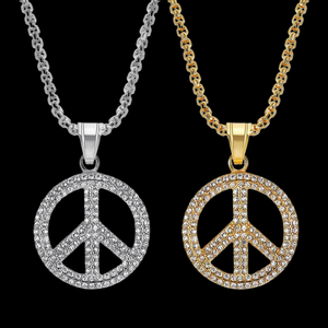 Colgante de Lujo con Símbolo de Paz de Alta Demanda con Cristales de Estrás, Estilo Hip Hop, Joyería Unisex para Uso Diario de Proveedor Indio - Product Image 4