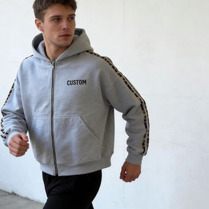 Sudadera con capucha para hombre, moderna, gris, con estampado de leopardo, personalizada, con cremallera completa, cómoda, extragrande, informal, para uso diario y estilo urbano - Product Image 2