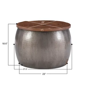 Table basse ronde industrielle en métal avec plateau en bois, diamètre 25 pouces, meuble multifonctionnel pour salon - Product Image 6