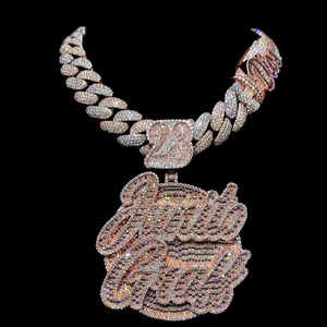 925 <b>Silver</b> Rose Gold Iced Out Chain <b>Pendant</b> With Letter Charms Moissanite HipHop Jewelry For Men Custom <b>Initial</b> Letter <b>Pendant</b> - Product Image 2