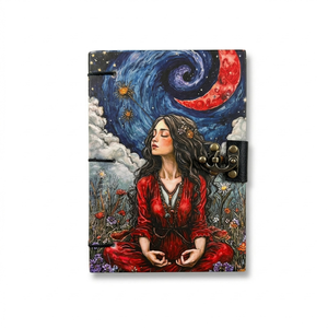 <b>A5</b> Artistic Meditation Journal Lock <b>Notebook</b> Handmade Paper Celestial Moon Design | Cardboard Diary Spiritual Writing Book Bulk - Product Image 1