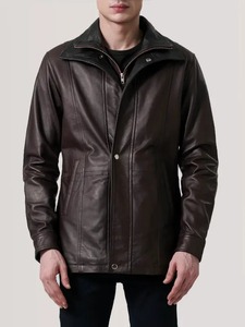เสื้อโค้ทหนังสีแดงเข้มสำหรับผู้ชาย - Product Image 1