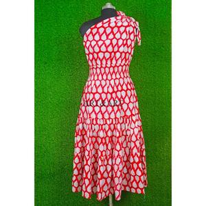 Nuevo Vestido de Verano de Algodón de Alta Calidad para Mujer, con Encaje Dulce, Ecológico, Transpirable, de un Solo Hombro, con Estampado Floral Rojo, Informal - Product Image 6