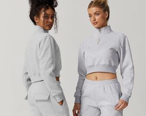 Sudadera corta personalizada para mujer con media cremallera, cuello alto, manga larga, top corto, para entrenamiento, gimnasio, ropa de calle, uso casual - Product Image 4