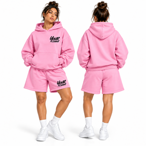 Nueva Llegada, Venta Especial: Conjunto de Sudadera Holgada con Capucha y Pantalones Cortos para Mujer, Estilo Casual, Felpa, 2 Piezas - Product Image 5