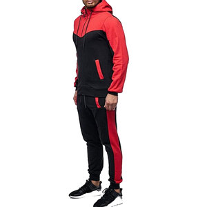 Conjunto Deportivo con Capucha para Hombre, Color Rojo y Negro, Bloques de Color, Manga Larga, Cordón Ajustable, Ropa Deportiva de Otoño, Transpirable, 100% Algodón Felpa - Product Image 2