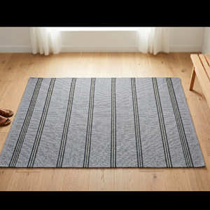 Gray Green Black Striped 2x3 Cotton Area Rug Rectangle Sustainable Lightweight Flat Weave Modern Living Room Non Slip Cotton <b>Mat</b> - Product Image 1
