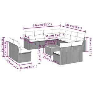 ชุดโซฟาลานบ้านหวายโพลีสีดำ 12 ชิ้นพร้อมชุดเบาะรองนั่งในสวน - Product Image 3