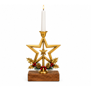 Candelabros Navideños al por Mayor, Candelabros de Metal Dorado con Base de Madera, Adornos Religiosos Personalizados para Decoración Navideña de Escritorio - Product Image 6