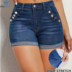 Shorts de Mezclilla para Mujer con Logotipo Personalizado, Cintura Alta, Lavado Claro, Bajo Deshilachado, Estilo Casual Urbano - Product Image 2