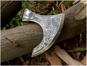 Rìu đầu để làm râu cắm trại rìu thủ công Damascus Viking hatchet thép carbon cao rìu đầu - Product Image 4