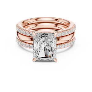 Rose Gold Lab Grown <b>Diamond</b> radiant Cut Engagement <b>Ring</b>, Double Pavé Band, Luxury Bridal Wedding <b>Ring</b> for Women Gifts for Her - Product Image 1