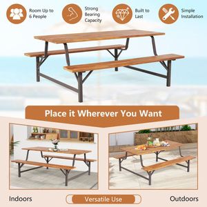 Outdoor 6-Person Picnic <b>Table</b> and <b>Bench</b> <b>Set</b> with 2-Inch Umbrella Hole for Picnics and Gatherings - Product Image 3