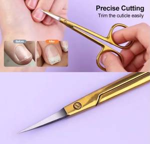 Golden & Black Stainless Steel Sharp Blade Cuticle <b>Scissors</b> with Round Steel Handle Right-Handed <b>for</b> Adult Manicure <b>Nail</b> Art - Product Image 2