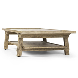 Mesa de centro moderna de madera de teca maciza, forma rectangular, estilo vintage, 4 patas, color marrón claro, para sala de estar. - Product Image 3