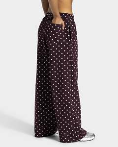 Conjunto de dos piezas OEM para mujer: Sudadera con capucha de lunares y pantalón de pierna ancha con contraste, estilo informal. - Product Image 6