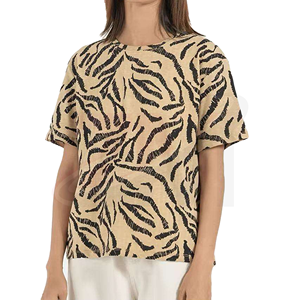 T-shirt personnalisé pour femme à imprimé tigre, col rond, manches courtes, coupe ample, décontracté, en coton tricoté, pour le printemps et l'été – Grande Vente - Product Image 4