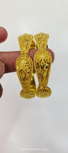 22k <b>Solid</b> <b>Gold</b> <b>Bangle</b> Set Women Traditional Indian Filigree Flower Design <b>Gold</b> Kada Bracelets Bridal Wedding Gift Party Jewelry - Product Image 3