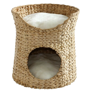 Artex HaiNam Woven Fiber Cat <b>Bed</b> <b>Cave</b> Round Solid Color Soft Faux Fur Indoor All Seasons Removable Washable for Cats - Product Image 1