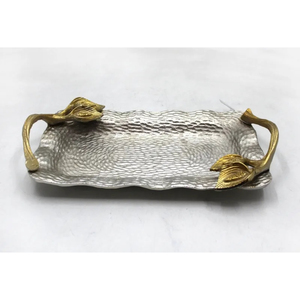 Bandeja de Servir Rectangular de Aluminio Martillado Hecha a Mano con Asas de Hoja de Oro Antiguo, Plato Decorativo para Bodas, Mejor Precio - Product Image 1