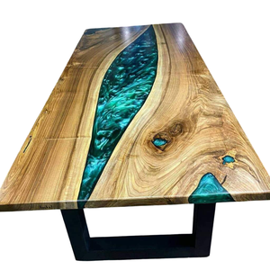 Table à manger en résine époxy transparente de haute qualité avec plateau en bois massif - Product Image 5