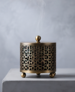 Iron Cylinder <b>Incense</b> <b>Burner</b> Gold Metal Hollow Carved Censer <b>Cone</b> Ash Catcher Holder Wholesale - Product Image 1